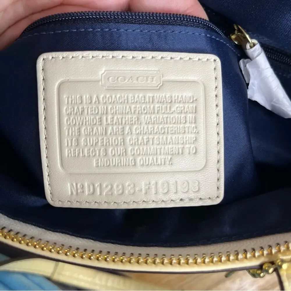 NWT Coach Signature Patent Leather Stitched Stripe Small Tote Butter Cream